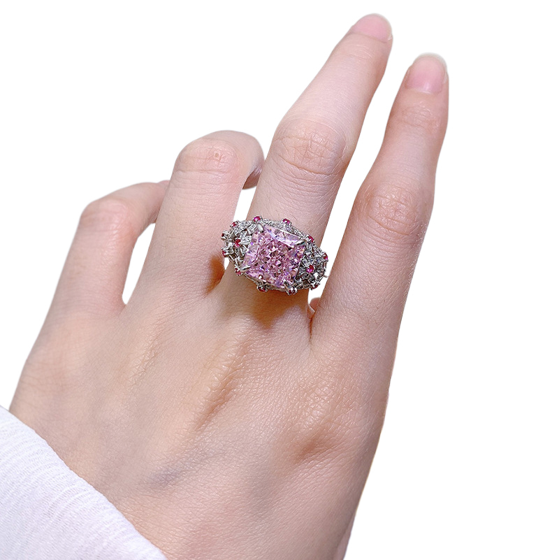 5Ct Pink Radiant Cut Vintage Filigree Setting Ring-Sterling Silver-lornajewelry