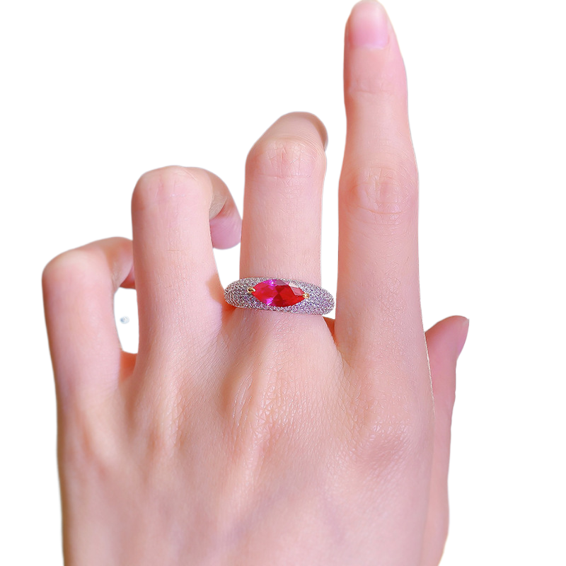 1Ct Rose Ruby Marquise Cut Pave Setting Ring-Sterling Silver-lornajewelry