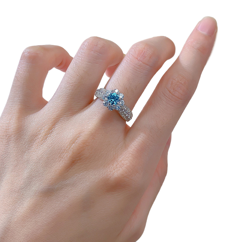 0.5Ct Elegant Round Cut Aquamarine Gemstone Halo Design Ring-Sterling Silver-lornajewelry