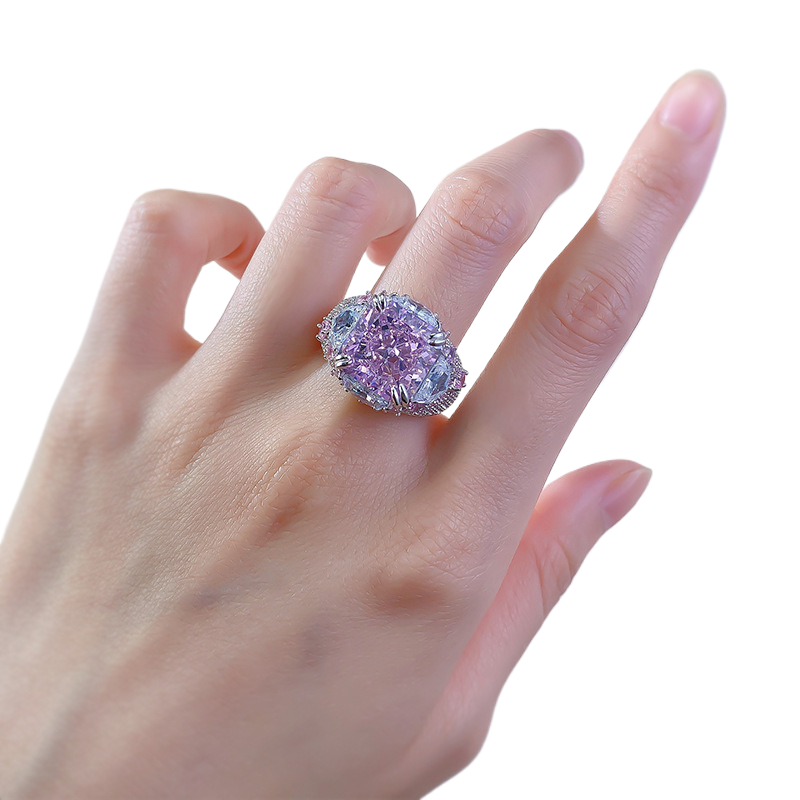 7Ct Luxury Lavender color Cushion Gemstone Side Stone Accents Ring-Sterling Silver-lornajewelry