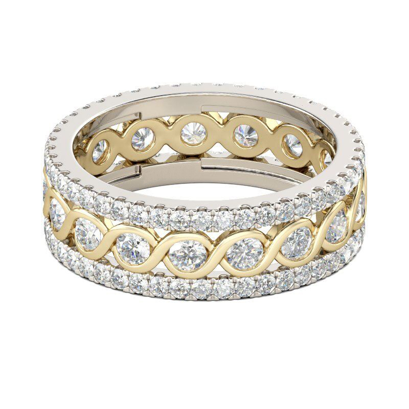 Two Tone Interwoven Waves Round Cut Wedding Band In Sterling Silver