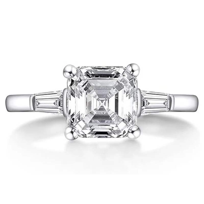 2Ct Moissanite Asscher Cut Engagement Ring-Sterling Silver-lornajewelry