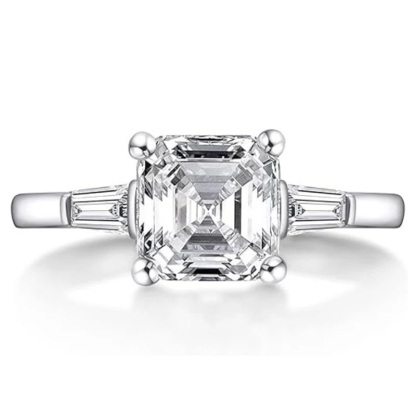 2Ct Moissanite Asscher Cut Engagement Ring-Sterling Silver-lornajewelry