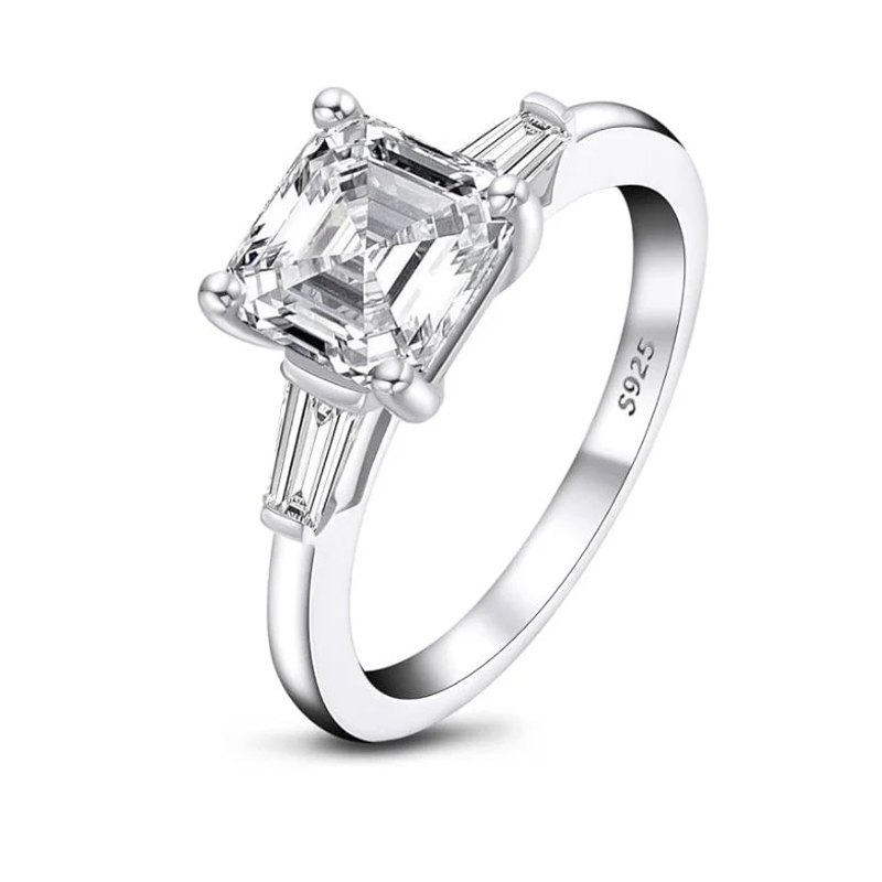 2Ct Moissanite Asscher Cut Engagement Ring-Sterling Silver-lornajewelry