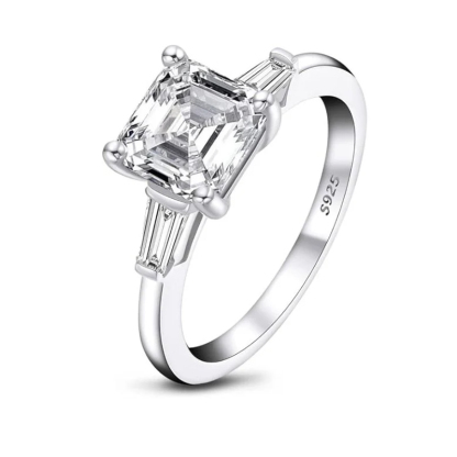 2Ct Moissanite Asscher Cut Engagement Ring-Sterling Silver-lornajewelry