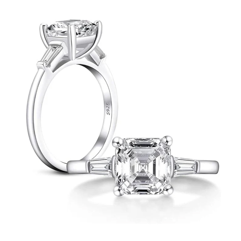 2Ct Moissanite Asscher Cut Engagement Ring-Sterling Silver-lornajewelry