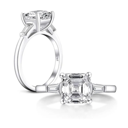 2Ct Moissanite Asscher Cut Engagement Ring-Sterling Silver-lornajewelry