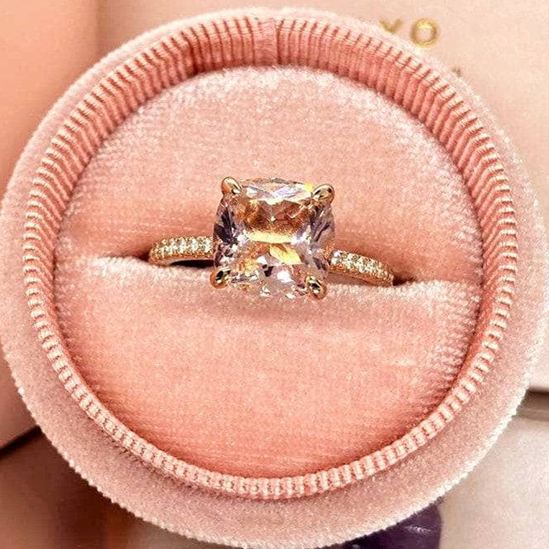 4.5Ct Rose Gold Cushion Cut Morganite Peachy Pink Stone Engagement Ring For Women In Sterling Silver-Sterling Silver-lornajewelry