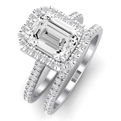 3Ct Halo Emerald Cut Wedding Ring Set for Women-Sterling Silver-lornajewelry