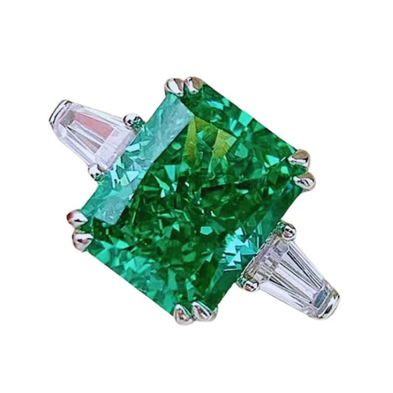 4Ct Paraiba Tourmaline Radiant Cut Three-Stone Engagement Ring For Women In Sterling Silver-Sterling Silver-lornajewelry