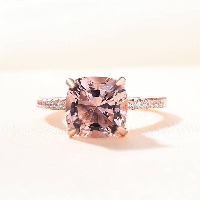 4.5Ct Rose Gold Cushion Cut Morganite Peachy Pink Stone Engagement Ring For Women In Sterling Silver-Sterling Silver-lornajewelry