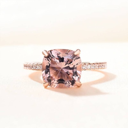 4.5Ct Rose Gold Cushion Cut Morganite Peachy Pink Stone Engagement Ring For Women In Sterling Silver-Sterling Silver-lornajewelry