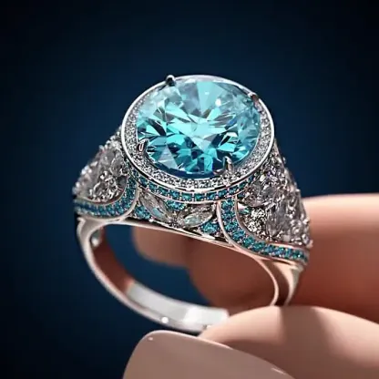 4Ct Round Cut Aquamarine Sapphire Engagement Ring in Sterling Silver