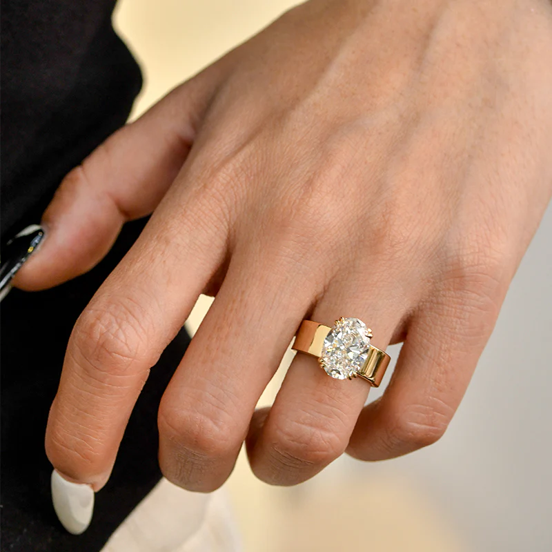 4Ct Oval Cut Solitaire Wide Band Vintage Inspired Engagement Ring in Sterling Silver
