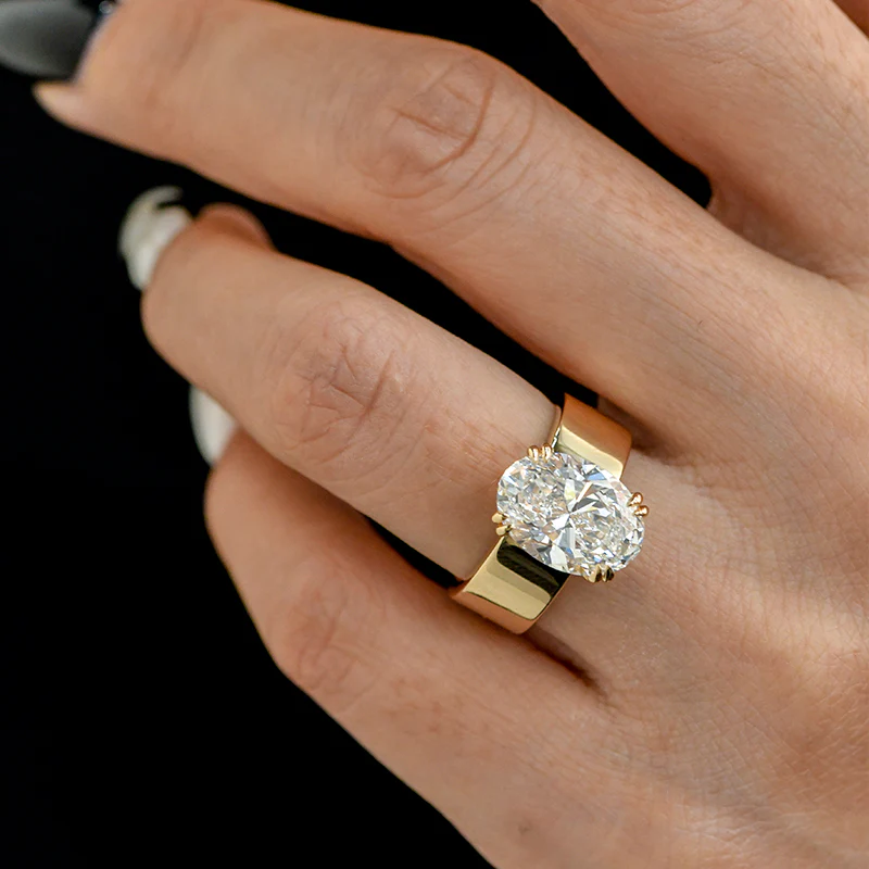 4Ct Oval Cut Solitaire Wide Band Vintage Inspired Engagement Ring in Sterling Silver