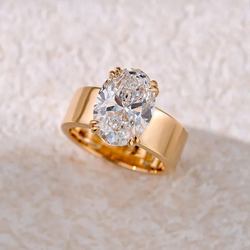 4Ct Oval Cut Solitaire Wide Band Vintage Inspired Engagement Ring in Sterling Silver