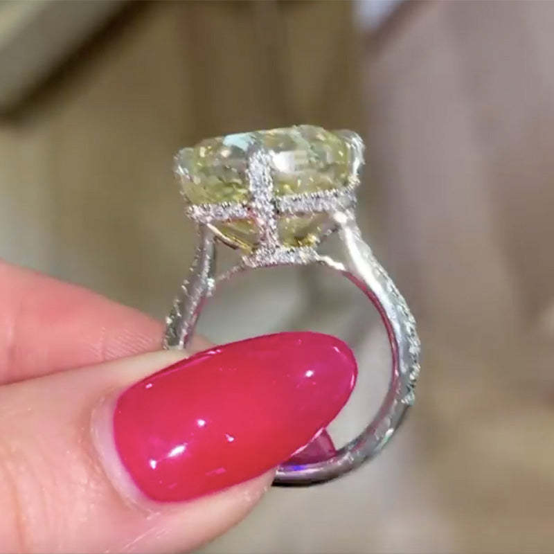 6Ct Yellow Sapphire Radiant Cut Elegant Engagement Ring-Sterling Silver-lornajewelry