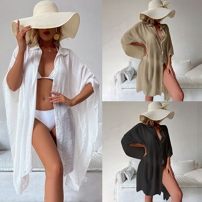 Women's Cotton Sun Protection Loose Beach Cardigan Bikini Top