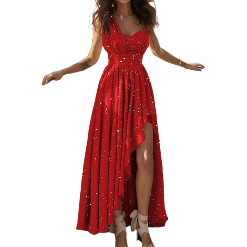 Cczerwona seksowna suknia wieczorowa o nieregularnym kroju sukienka z