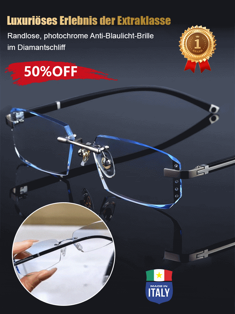 Diamantgeschliffene rahmenlose photochrome Brille mit Blaulichtschutz, automatische Zoom-Lesebrille👓️
