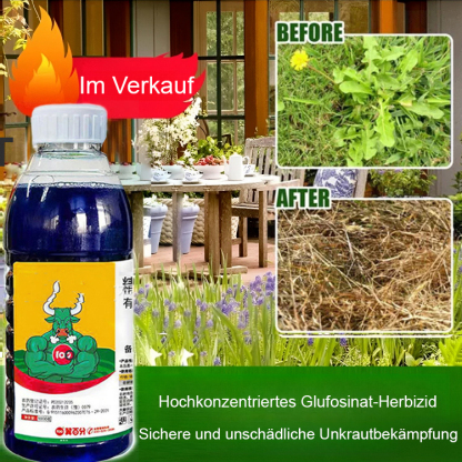 Gründliches Unkrautentfernen, schadet dem Boden nicht, eine Flasche reicht für 3-5 Morgen Land.