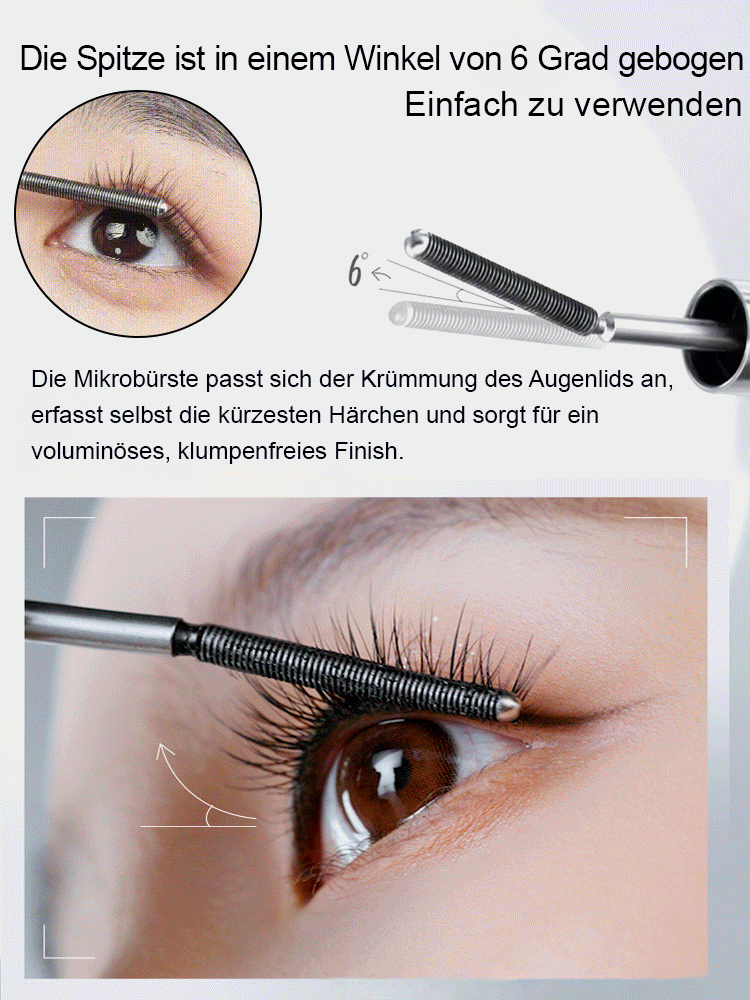 Mascara in kleiner Stahltube, langanhaltender Schwung, wasserfest und verschmiert nicht