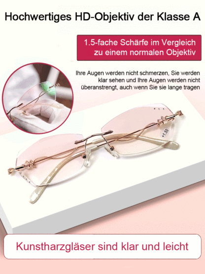 Elegante randlose Lesebrille mit Diamantschliff