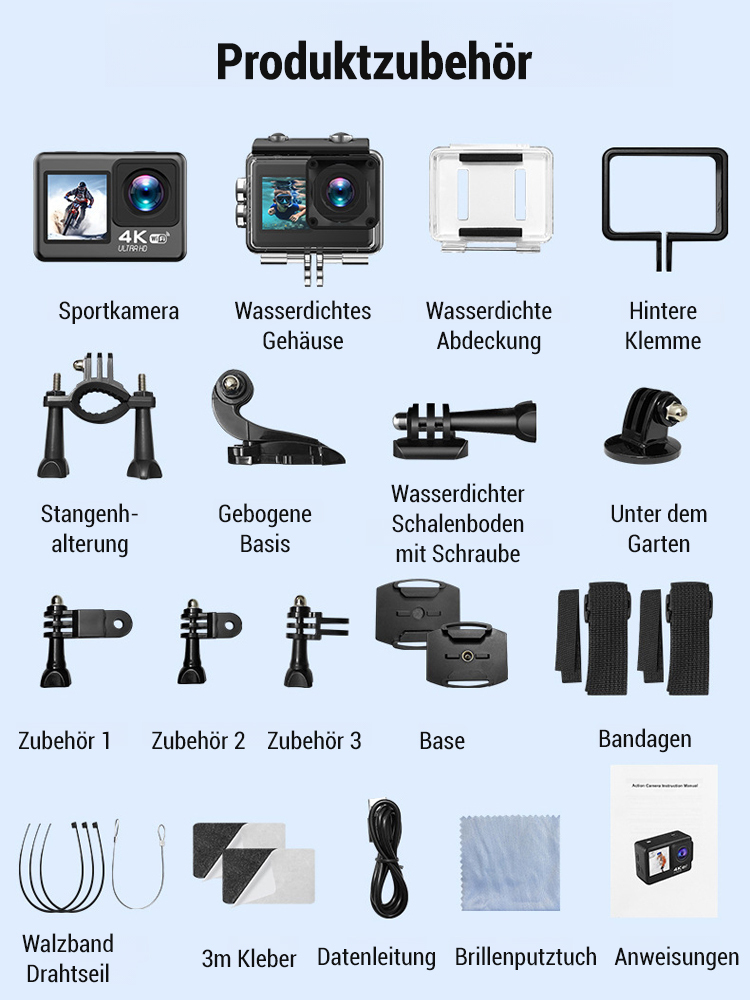Wasserdichte Sportkamera 4K HD Dual-Farbdisplay