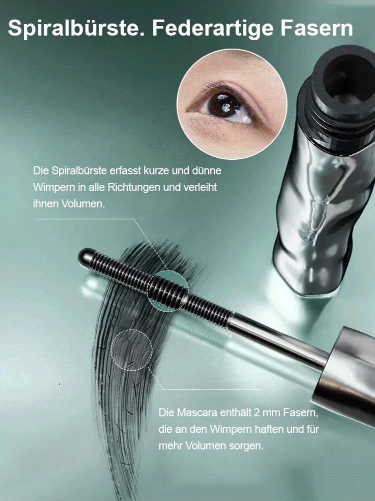 Mascara in kleiner Stahltube, langanhaltender Schwung, wasserfest und verschmiert nicht