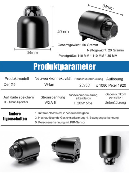 Ultra-mini-HD-Überwachungskamera für den Heimgebrauch mit Kabel💞