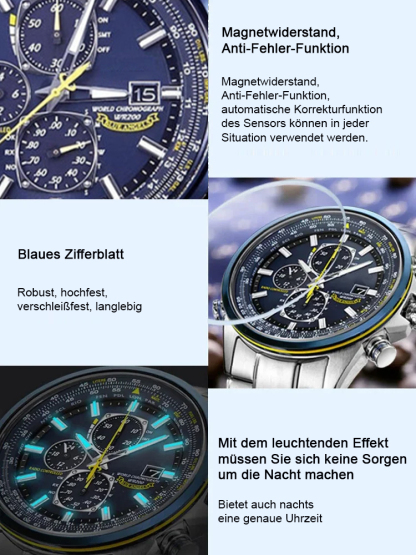 Blue Angel Fluguhr mit drei Augen und sechs Zeigern, Quarzwerk und lichtkinetischer Energie