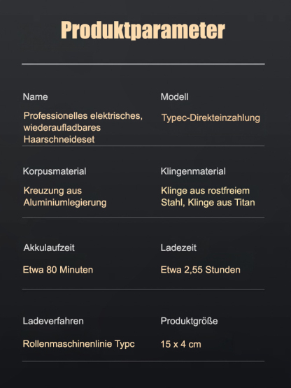 Professionelles, wiederaufladbares Haarschneideset