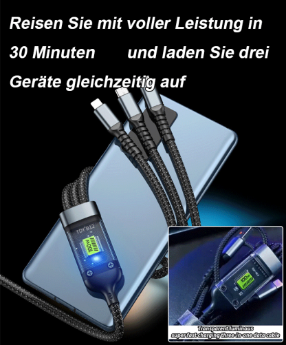 Transparentes Licht-emittierendes superschnelles Lade 3-in-1 Datenkabel