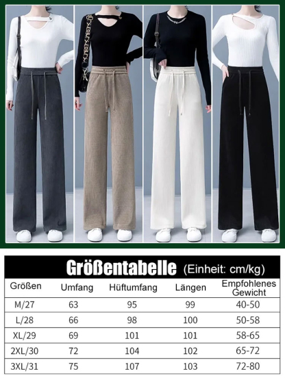 Hose mit weitem Bein und gepolstertem Komfort, um den Bauch zu bedecken und die Länge der Beine zu z