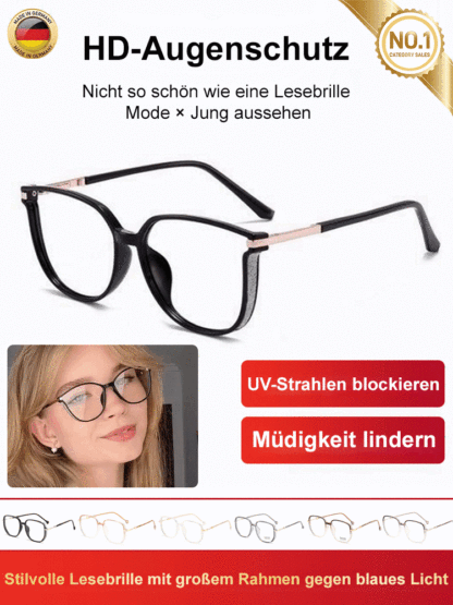 Lesebrille mit großem Rahmen und Anti-Blaulicht-Schutz, modisch und altersreduzierend, kratzfest und verschleißfest