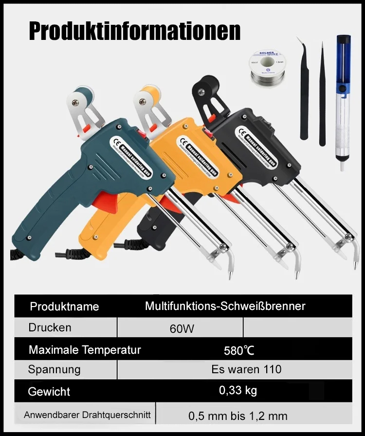 Handgehaltenes Lötset mit Innenheizungs-Lötkolben, 5-teiliges Set