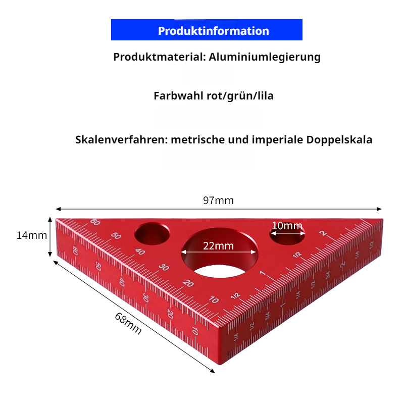 3 Zoll Aluminiumlegierung verdicktes Dreieckslineal metrisch kaiserlich rechtwinklig 45 Grad Holzbearbeitung Sägetisch Messhöhe fester Winkelmesser