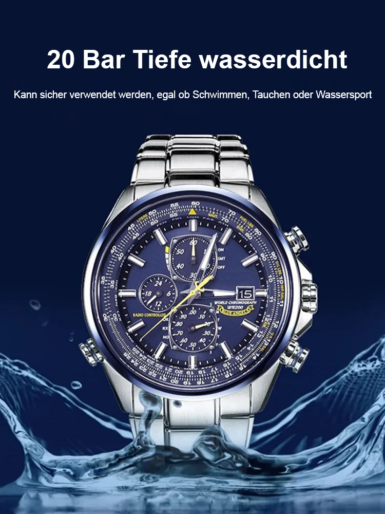 Blue Angel Fluguhr mit drei Augen und sechs Zeigern, Quarzwerk und lichtkinetischer Energie