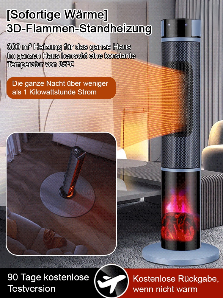 [1 Sekunde schnelles Aufheizen] Dreistufig einstellbare, großflächige 3D-Flammen-Raumheizung