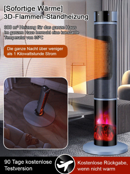 [1 Sekunde schnelles Aufheizen] Dreistufig einstellbare, großflächige 3D-Flammen-Raumheizung