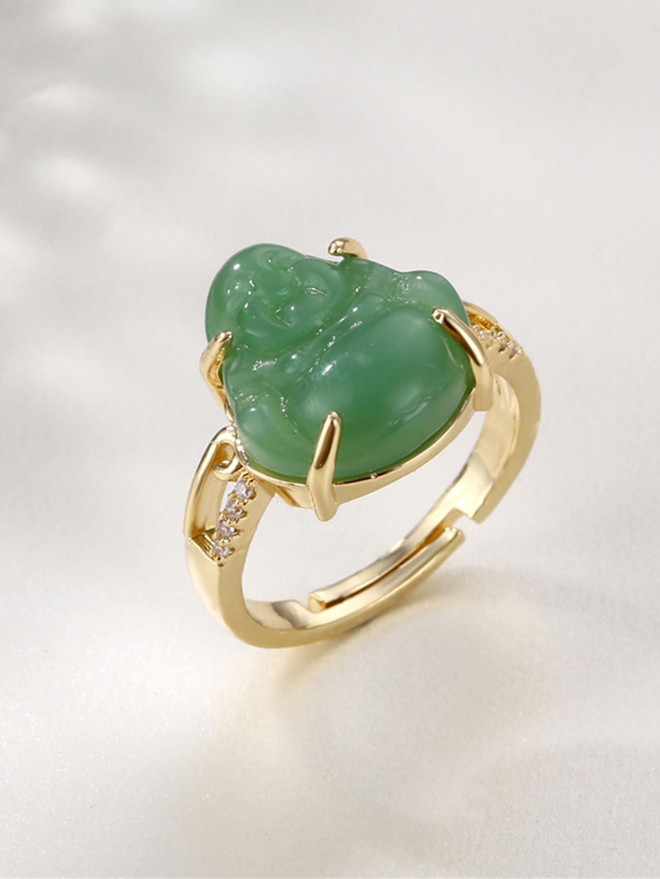 1pc Vintage Green Natural Jade Ring