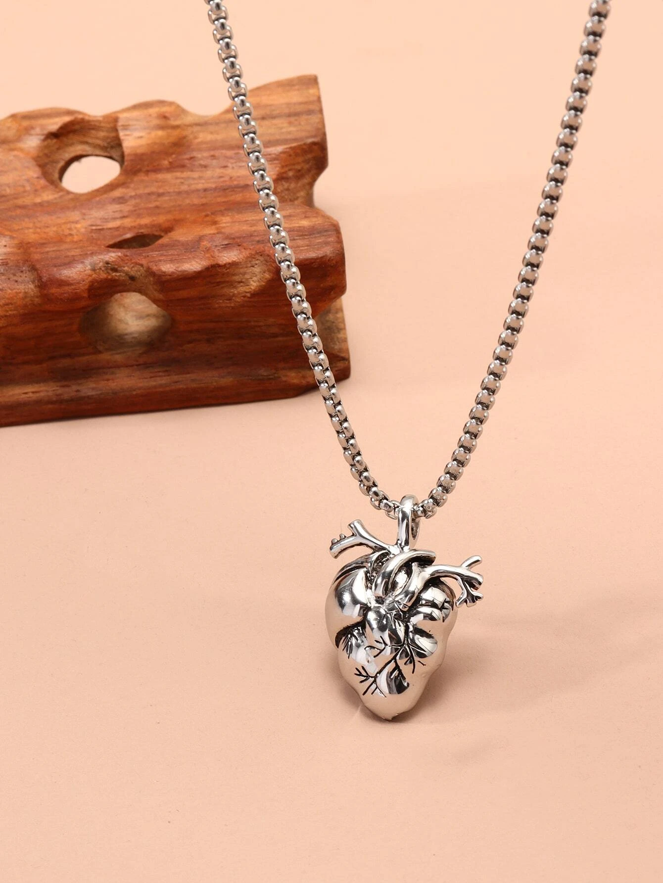 1pc Heart Organ Pendant Necklace, Stainless Steel Jewelry
