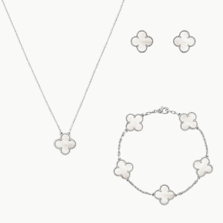 3-PIECE GOLD CLOVER JEWELRY SET: NECKLACE, BRACELET & EARRINGS