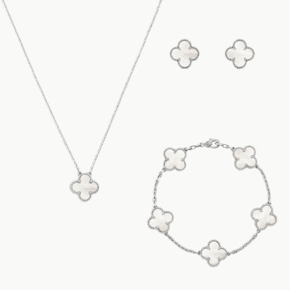 3-PIECE GOLD CLOVER JEWELRY SET: NECKLACE, BRACELET & EARRINGS