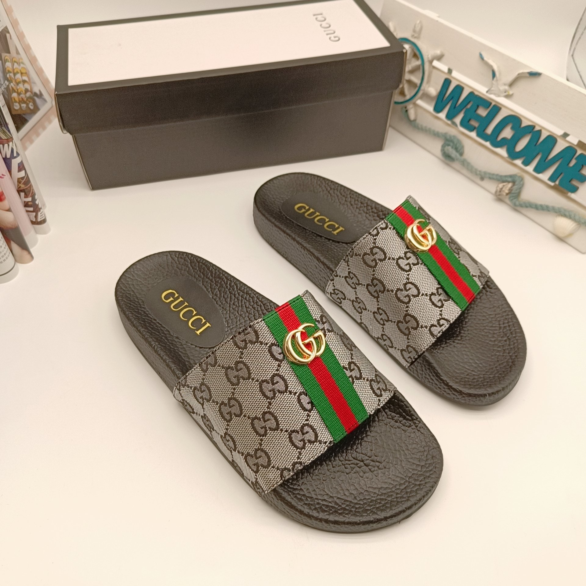 DOUBLE G Supreme Monogram Slide Sandals