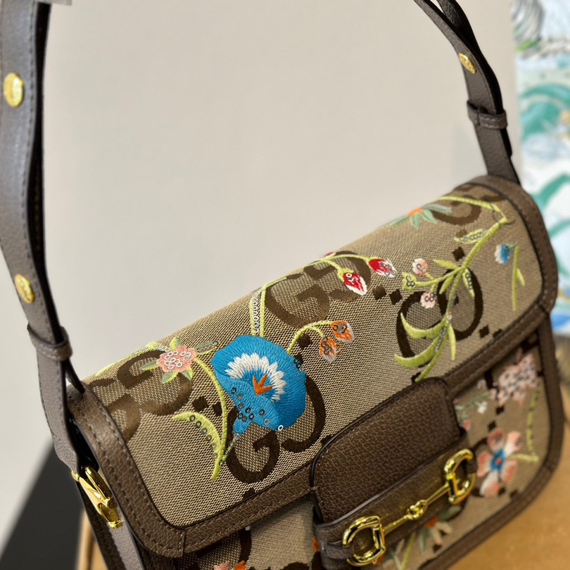 Monogram Jumbo Calfskin Embroidered Horsebit 1955 Shoulder Bag