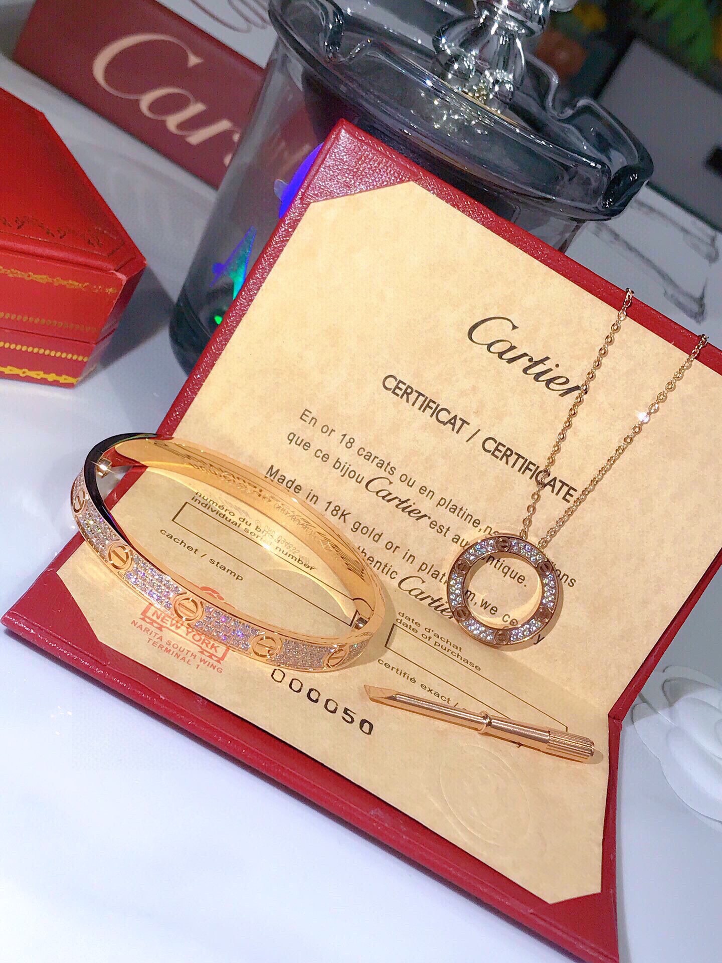 LOVE BRACELET,DIAMOND-PAVED + LOVE NECKLACE, DIAMOND-PAVED