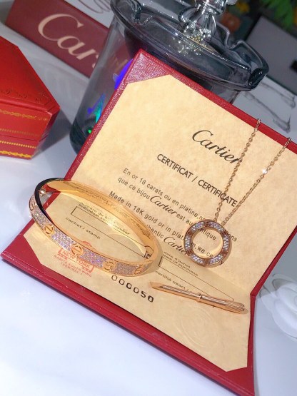 LOVE BRACELET,DIAMOND-PAVED + LOVE NECKLACE, DIAMOND-PAVED