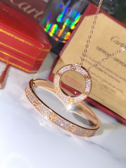 LOVE BRACELET,DIAMOND-PAVED + LOVE NECKLACE, DIAMOND-PAVED