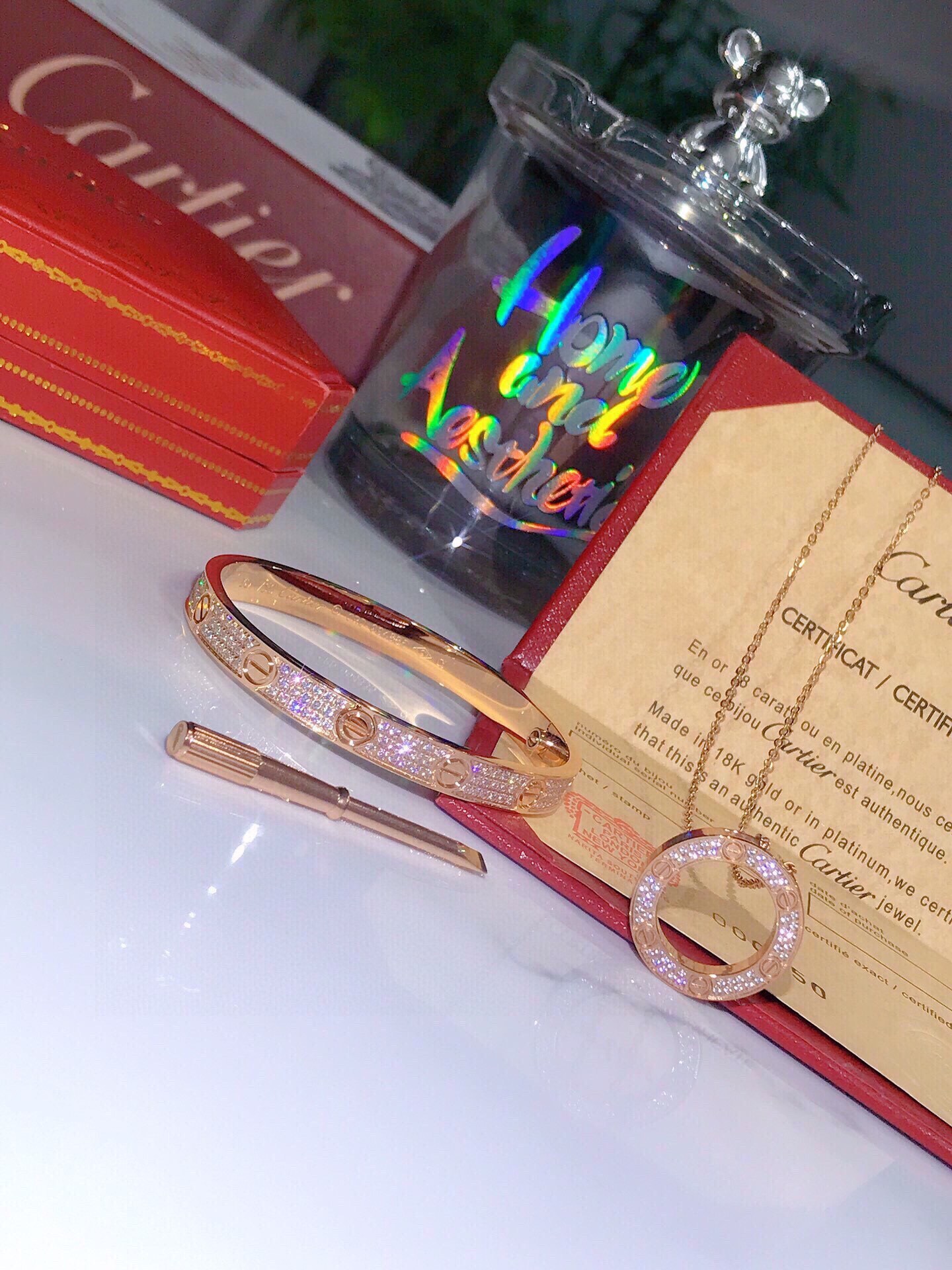 LOVE BRACELET,DIAMOND-PAVED + LOVE NECKLACE, DIAMOND-PAVED